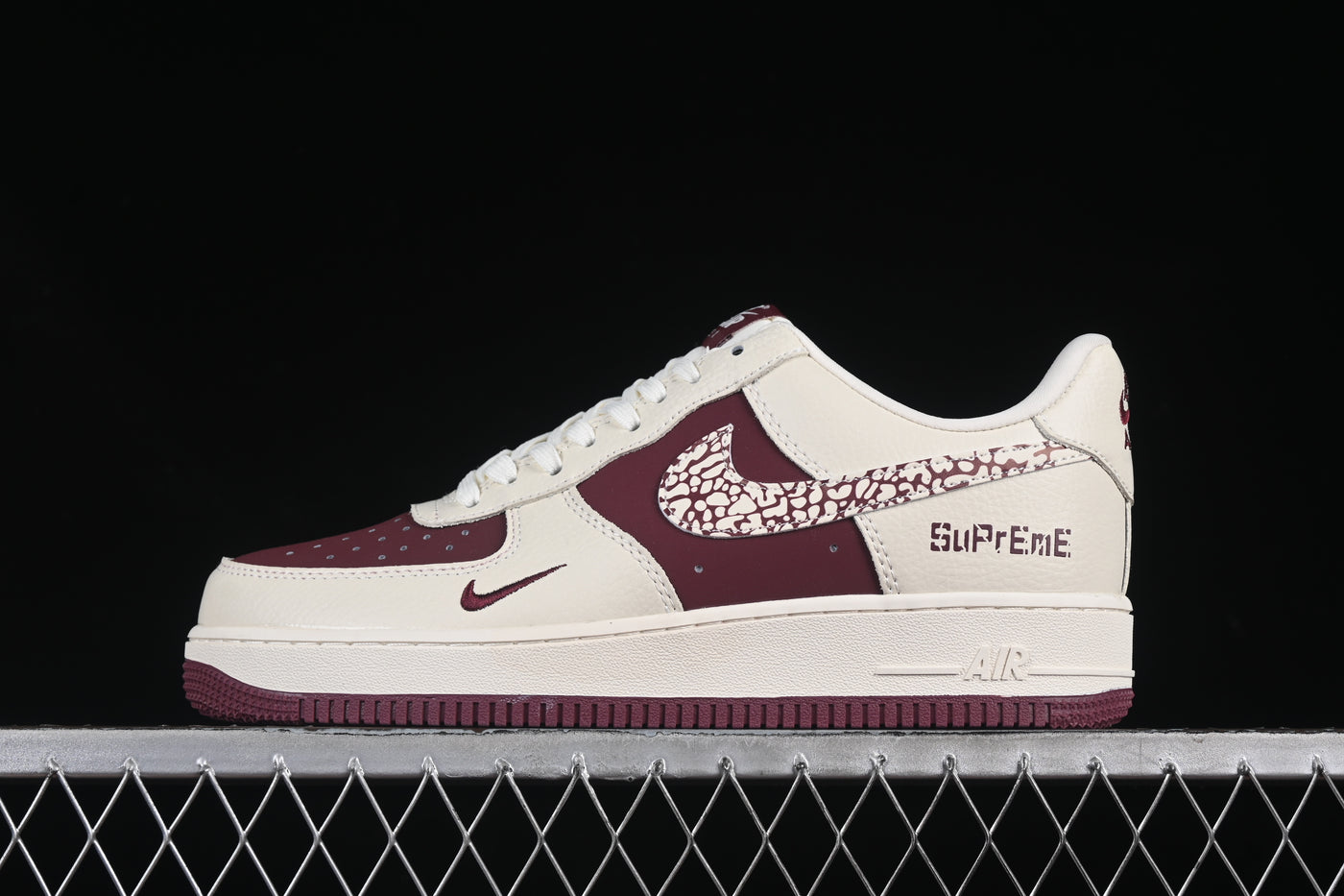 Nike Air Force 1 Low x Supreme – Cream/Burgundy Elephant Print - Luxjewelss 
