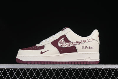 Nike Air Force 1 Low x Supreme – Cream/Burgundy Elephant Print - Luxjewelss 