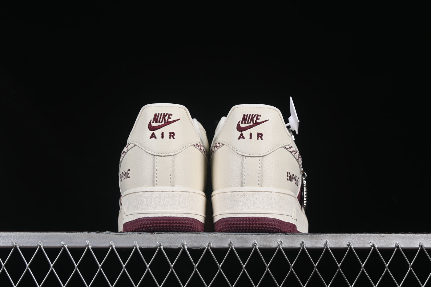 Nike Air Force 1 Low x Supreme – Cream/Burgundy Elephant Print - Luxjewelss 