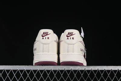 Nike Air Force 1 Low x Supreme – Cream/Burgundy Elephant Print - Luxjewelss 