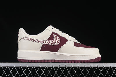 Nike Air Force 1 Low x Supreme – Cream/Burgundy Elephant Print - Luxjewelss 