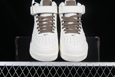 Nike Air Force 1'07 Mid - Mocha & Crimson - Luxjewelss 